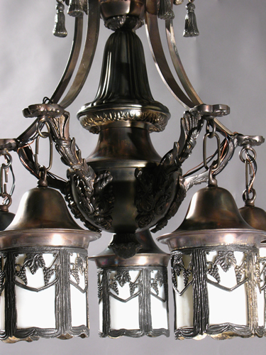 5-Light Arts & Crafts Chandelier with White Slag Glass Shades